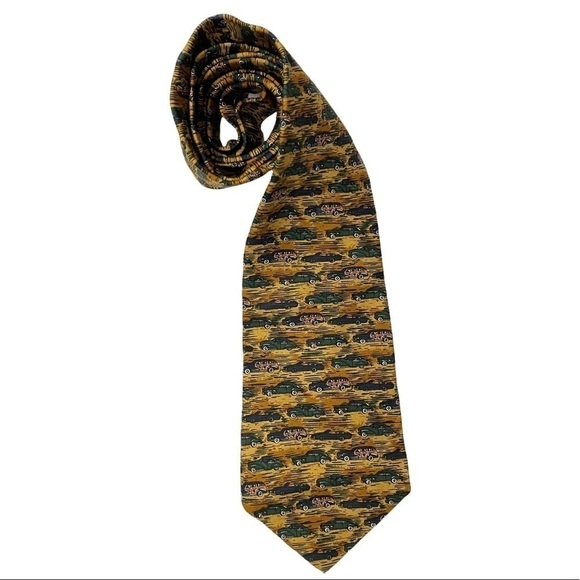 XMI Classic Car Gold Tan Silk Neck Tie - Picture 1 of 5